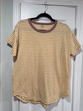 NWOT Madewell Size L Gold Striped Slub Cotton Ribbed Crew Neck Short Sleeve Tee